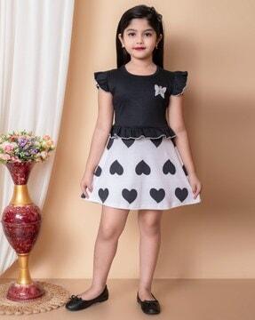 Heart Print A-Line Skirt with Elasticated Waistband