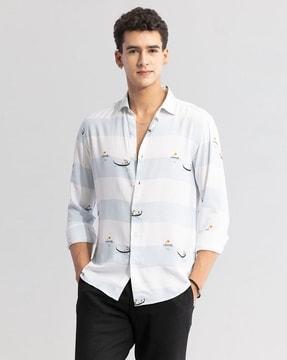 Banded Graphic Print Slim Fit Shirt
