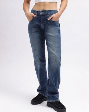 Lightly Washed Straight Jeans