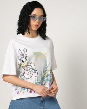 Women Daisy Duck Print Boxy Fit Crew-Neck T-Shirt