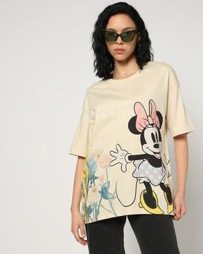 Women Minnie Mouse Print Boxy Fit Crew-Neck T-Shirt