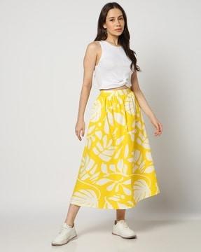 Women Leaf Print A-Line Skirt