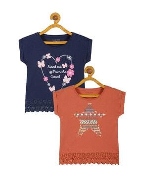 Girls Pack of 2 Printed Round-Neck Top