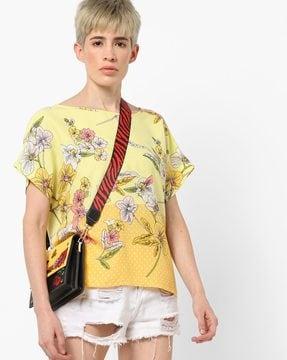 floral-print-high-low-top-with-back-tie-up
