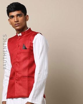 Textured Cotton Nehru Jacket with Welt Pockets