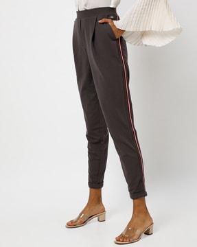 Pleated Trousers with Contrast Taping