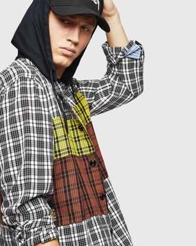 S-ARSEN Checked Boxy Fit Hooded Shirt