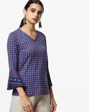 Geometric Print Tunic with Bell Sleeves