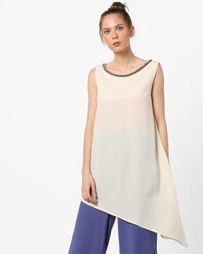 Asymmetrical Tunic with Embellished Neckline