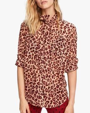 Animal Print Shirt Top with Neck Tie-Up