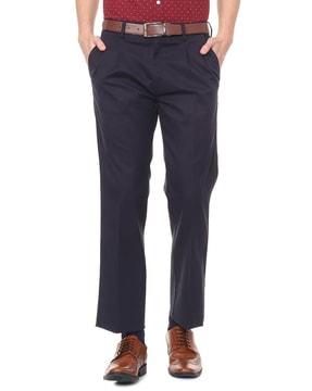 Mid-Rise Regular Fit Flat-Front Trousers