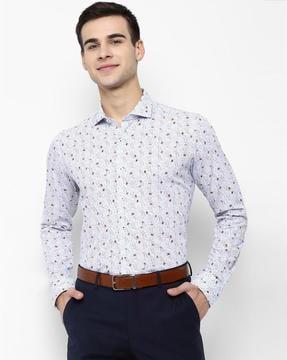 Printed Spread-Collar Shirt with Patch Pocket