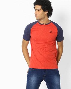 Colourblock Henley T-shirt with Raglan Sleeves