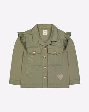 Button-Down Shacket with Ruffled Panels