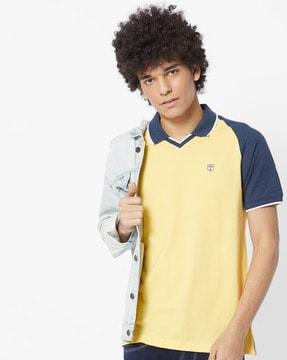 Colourblock Polo T-shirt with Raglan Sleeves