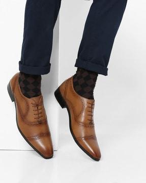 Genuine Leather Oxfords with Broguing
