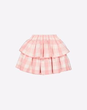 Checked Tiered Skirt with Elasticated Waist