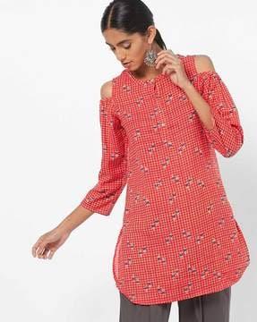 Checked Cold-Shoulder Tunic