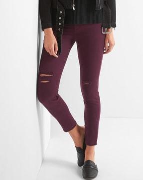 High-Rise Slim Fit Jeggings with Distress