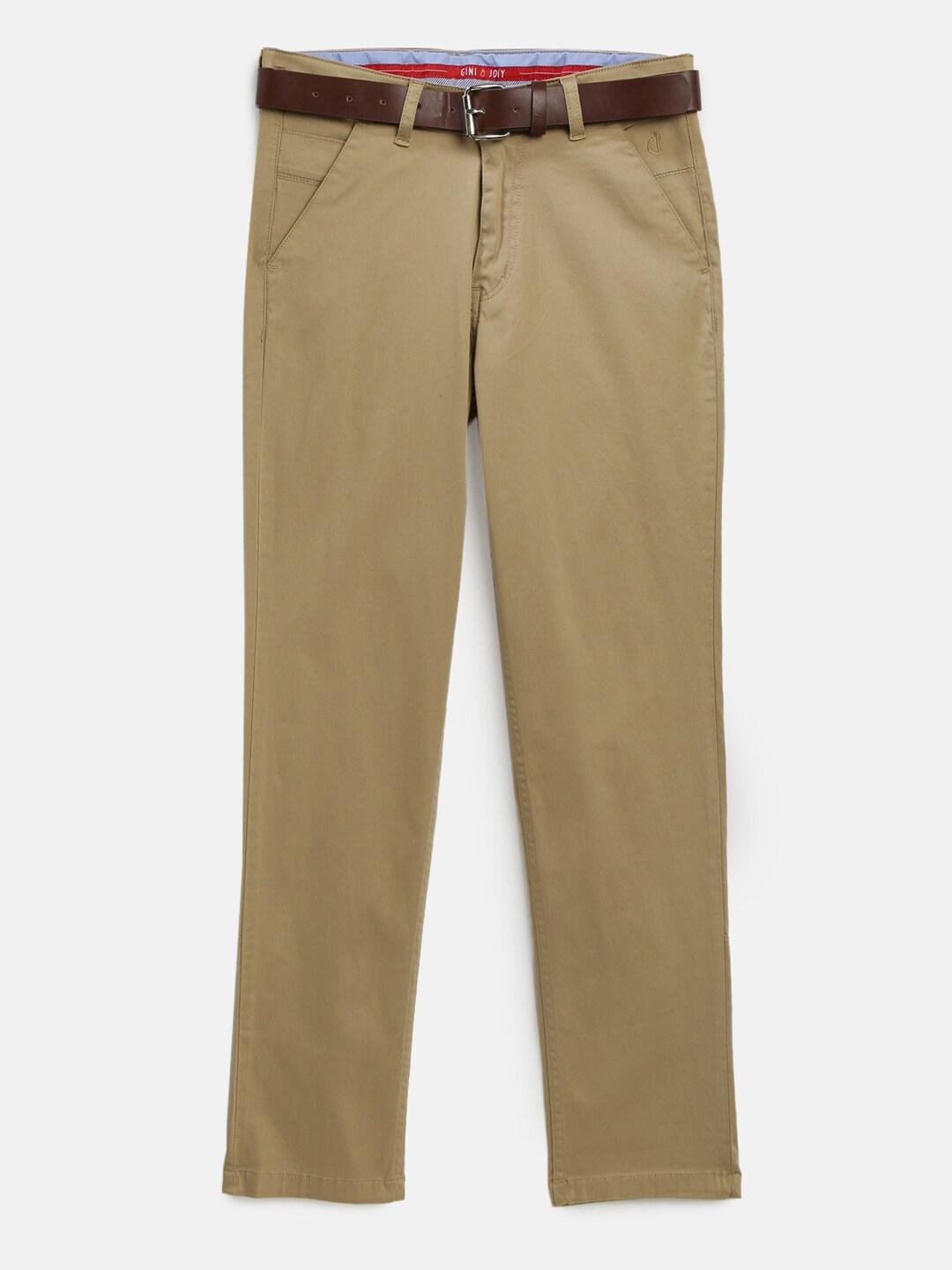 Gini and Jony Boys Khaki Slim Fit Solid Regular Trousers