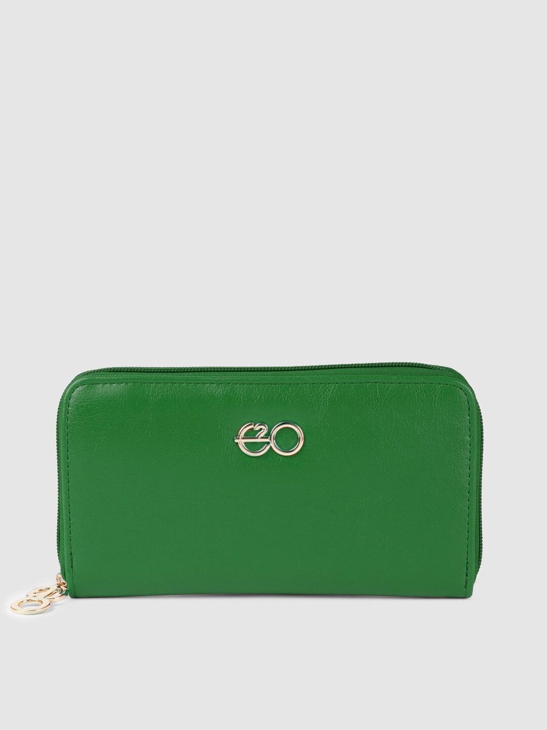 E2O Women Green Solid Zip Around Wallet