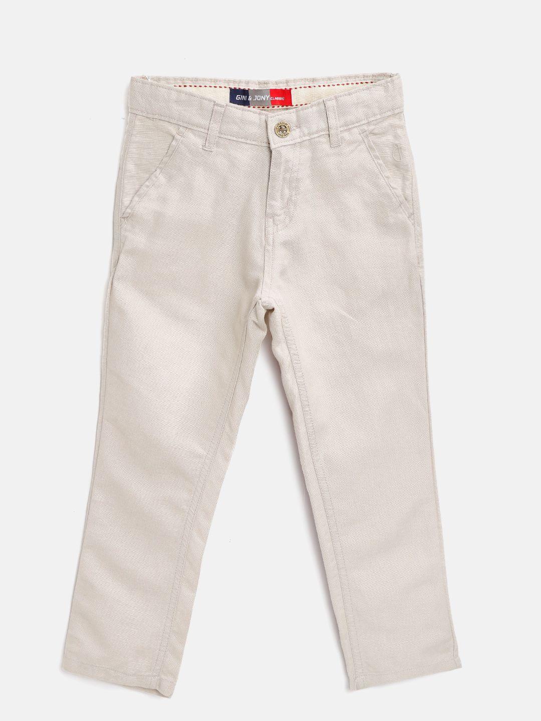 Gini and Jony Boys Off-White Slim Fit Solid Trousers