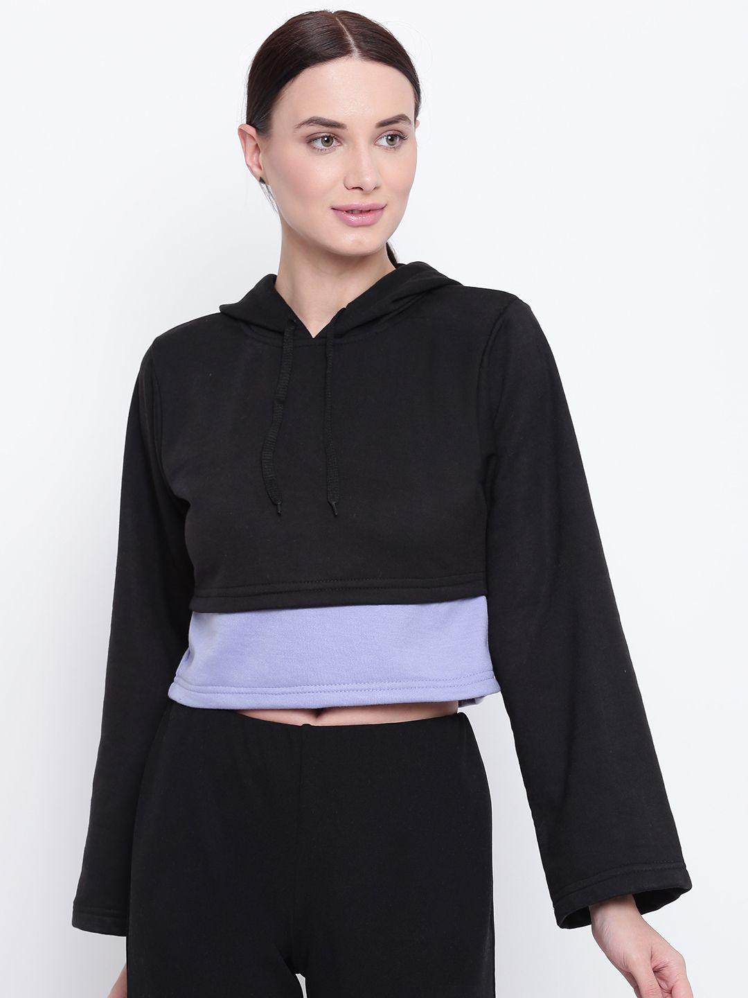 belle-fille-women-black-&-purple-colourblocked-hooded-cropped-sweatshirt