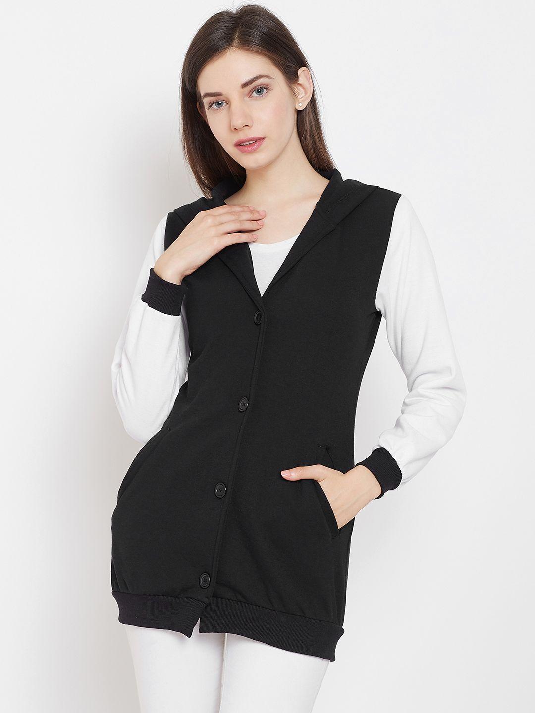 belle-fille-women-black-&-white-solid-hooded-longline-jacket