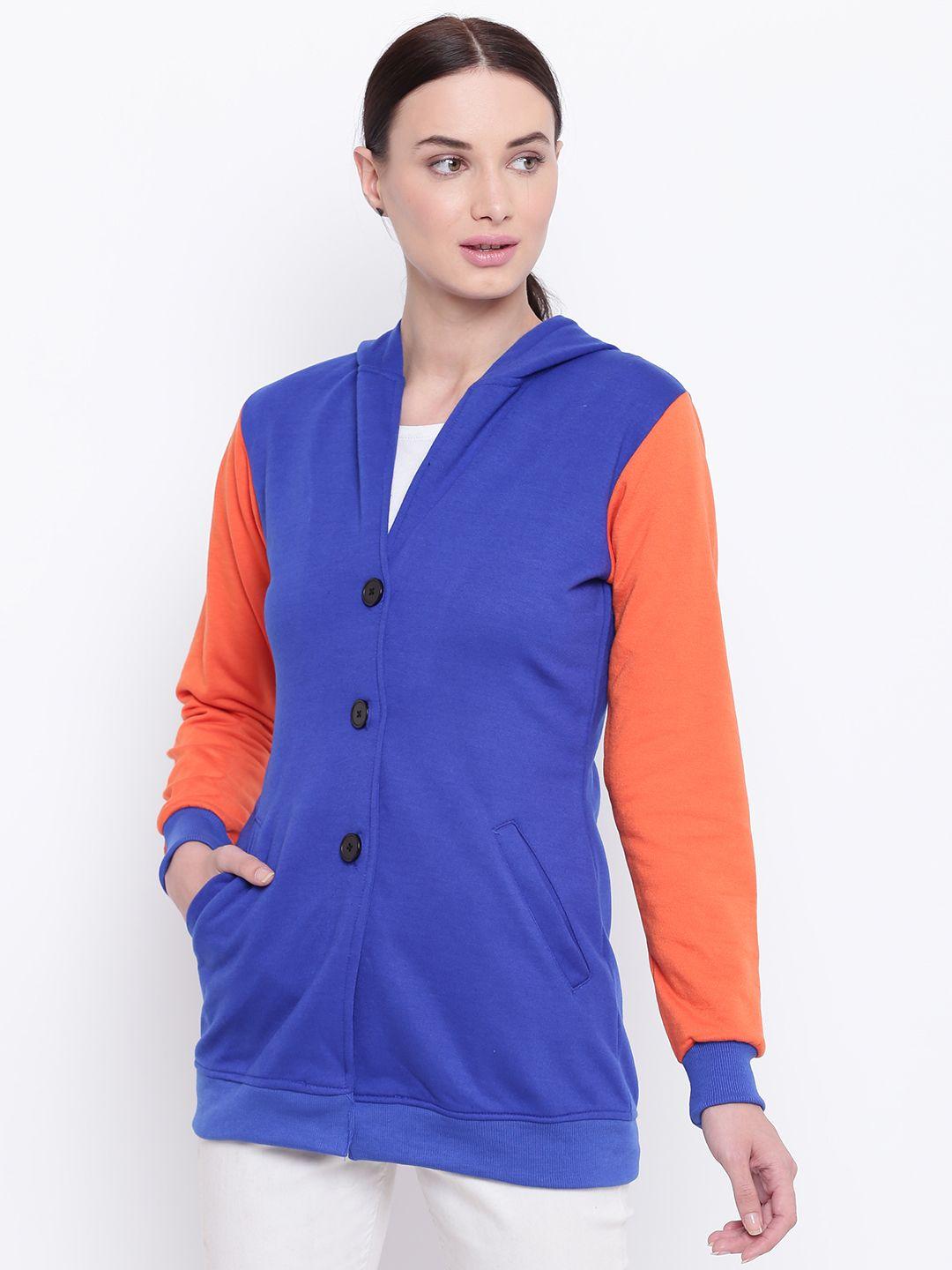 belle-fille-women-blue-&-orange-solid-hooded-sweatshirt