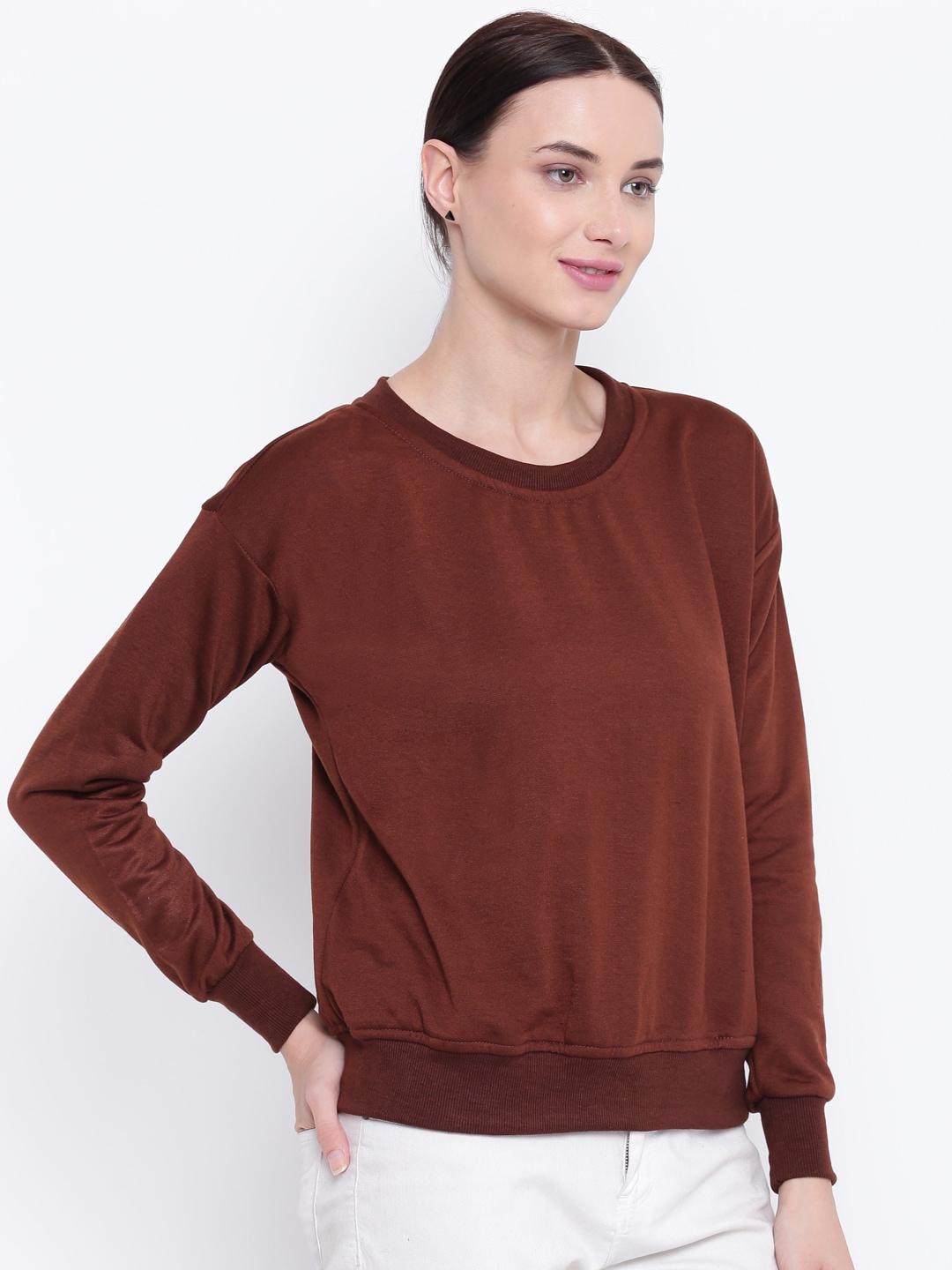 Belle Fille Women Brown Solid Sweatshirt