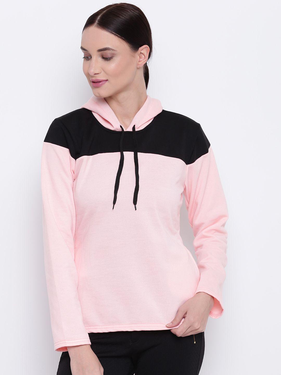 belle-fille-women-pink-&-black-colourblocked-hooded-sweatshirt
