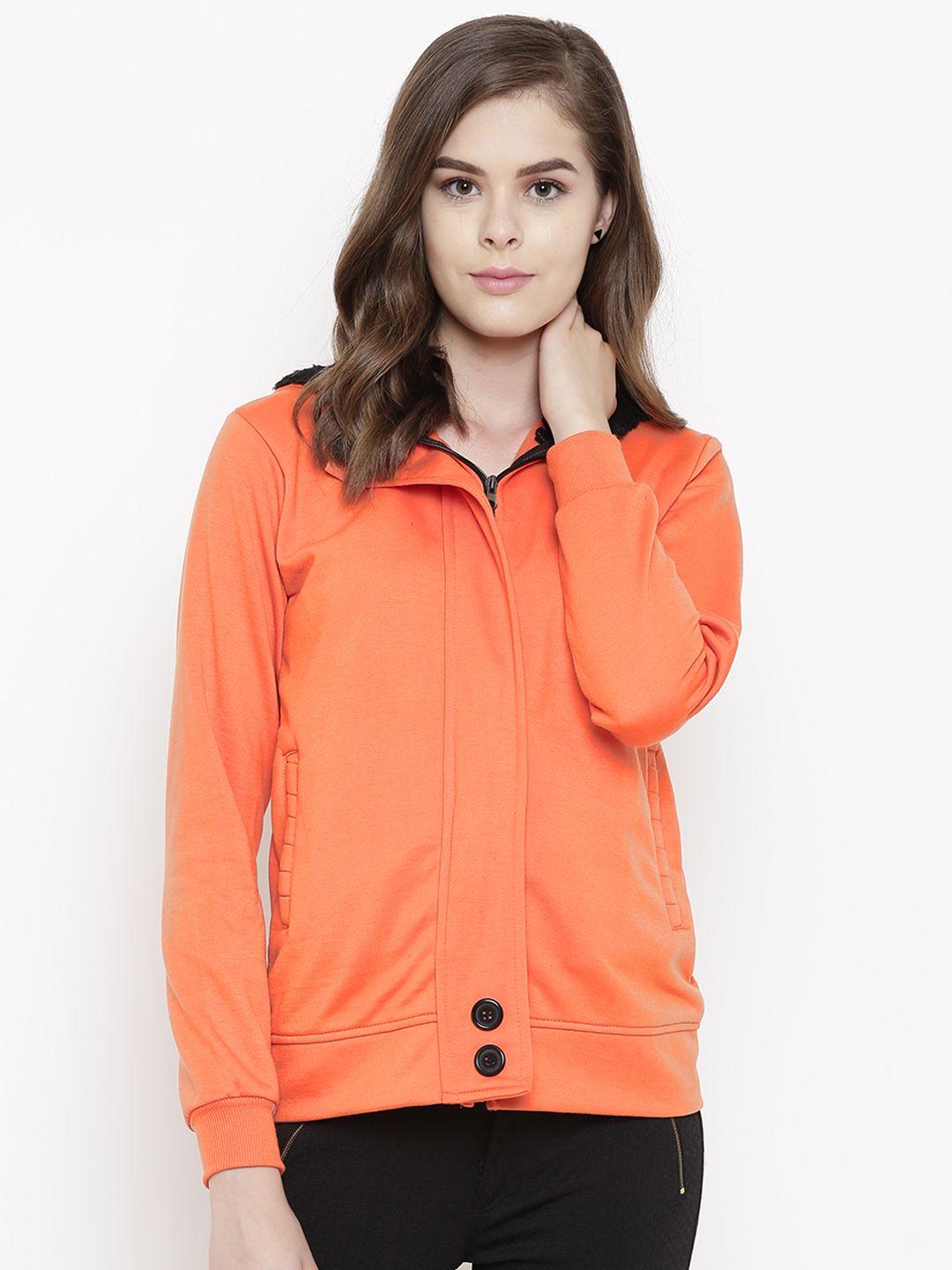 Belle Fille Women Orange  Solid Hooded Tailored  Jacket