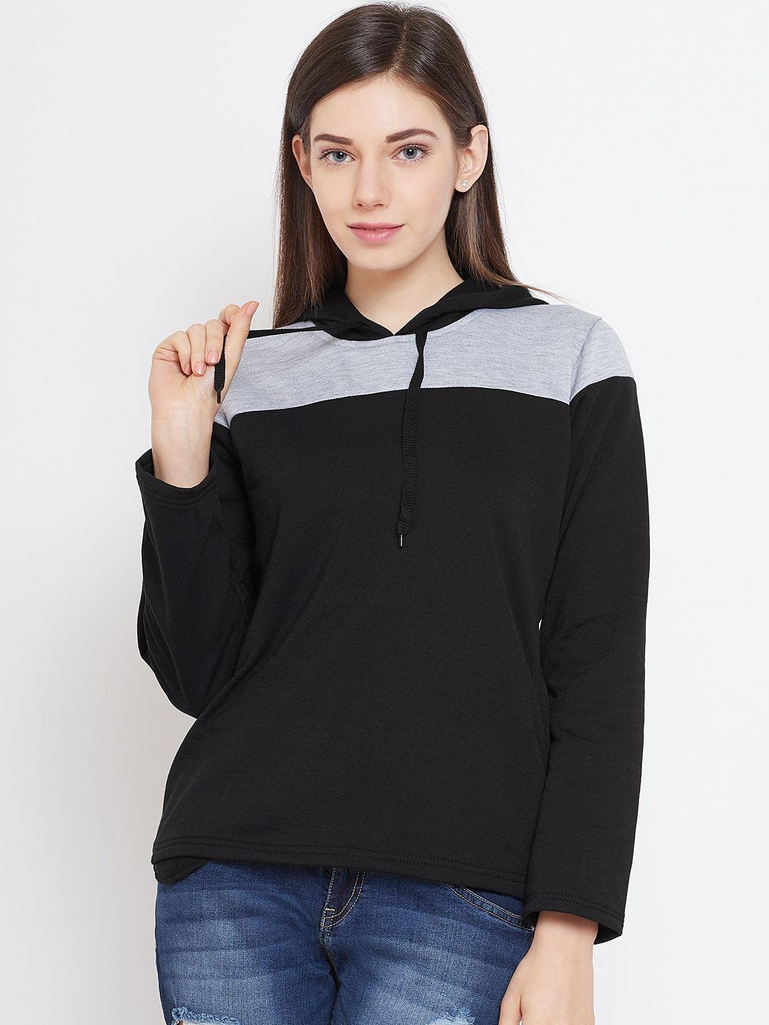 belle-fille-women-black-&-grey-melange-colourblocked-hooded-sweatshirt