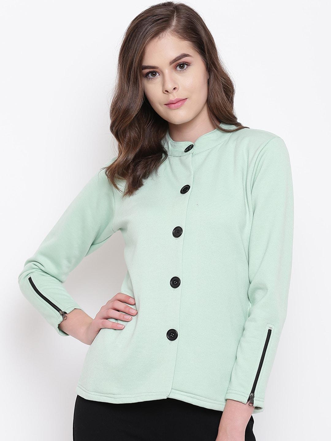 Belle Fille Women Sea Green Solid Tailored Jacket