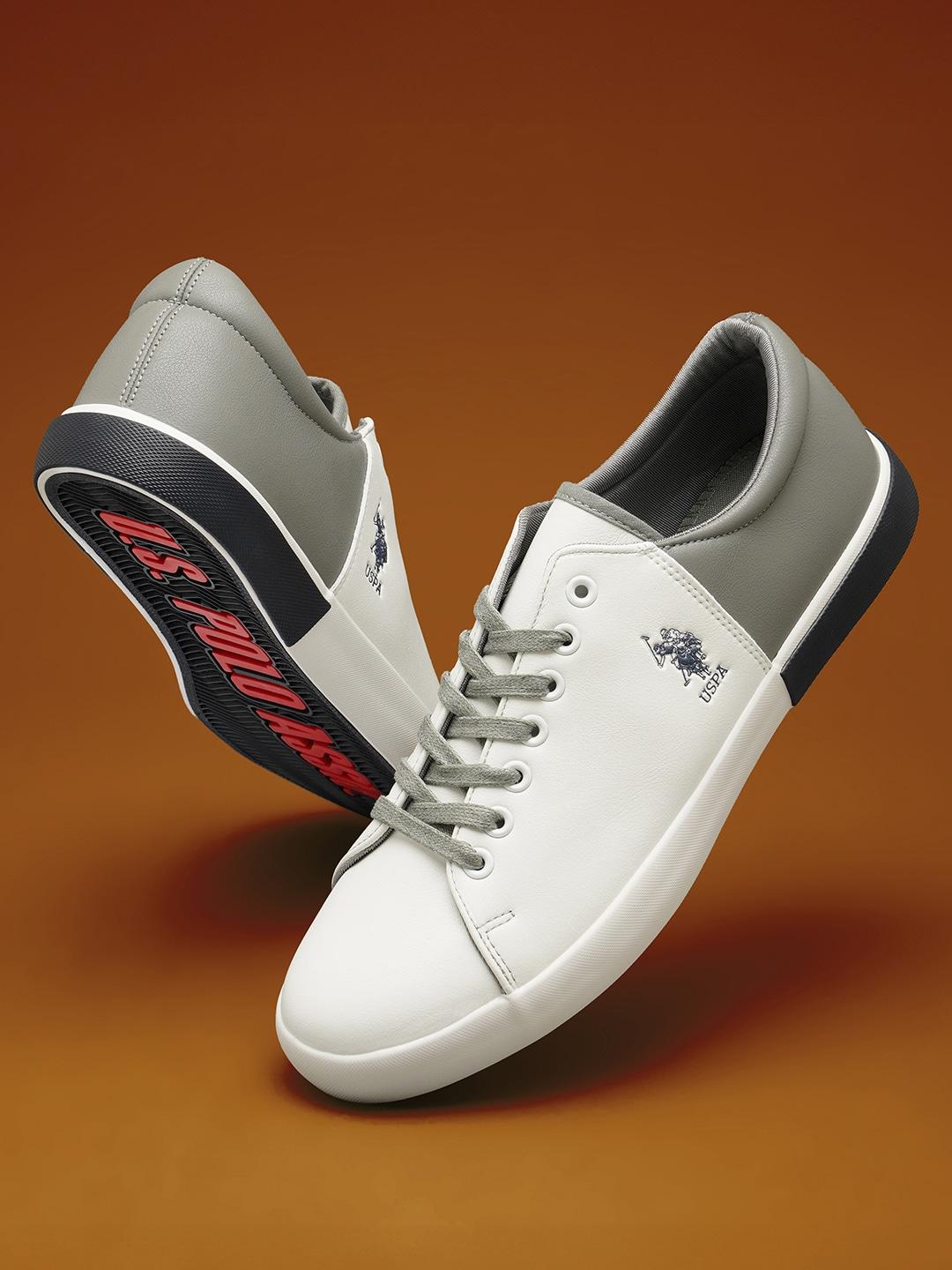 U.S. Polo Assn. Men White & Grey Colourblocked Sneakers