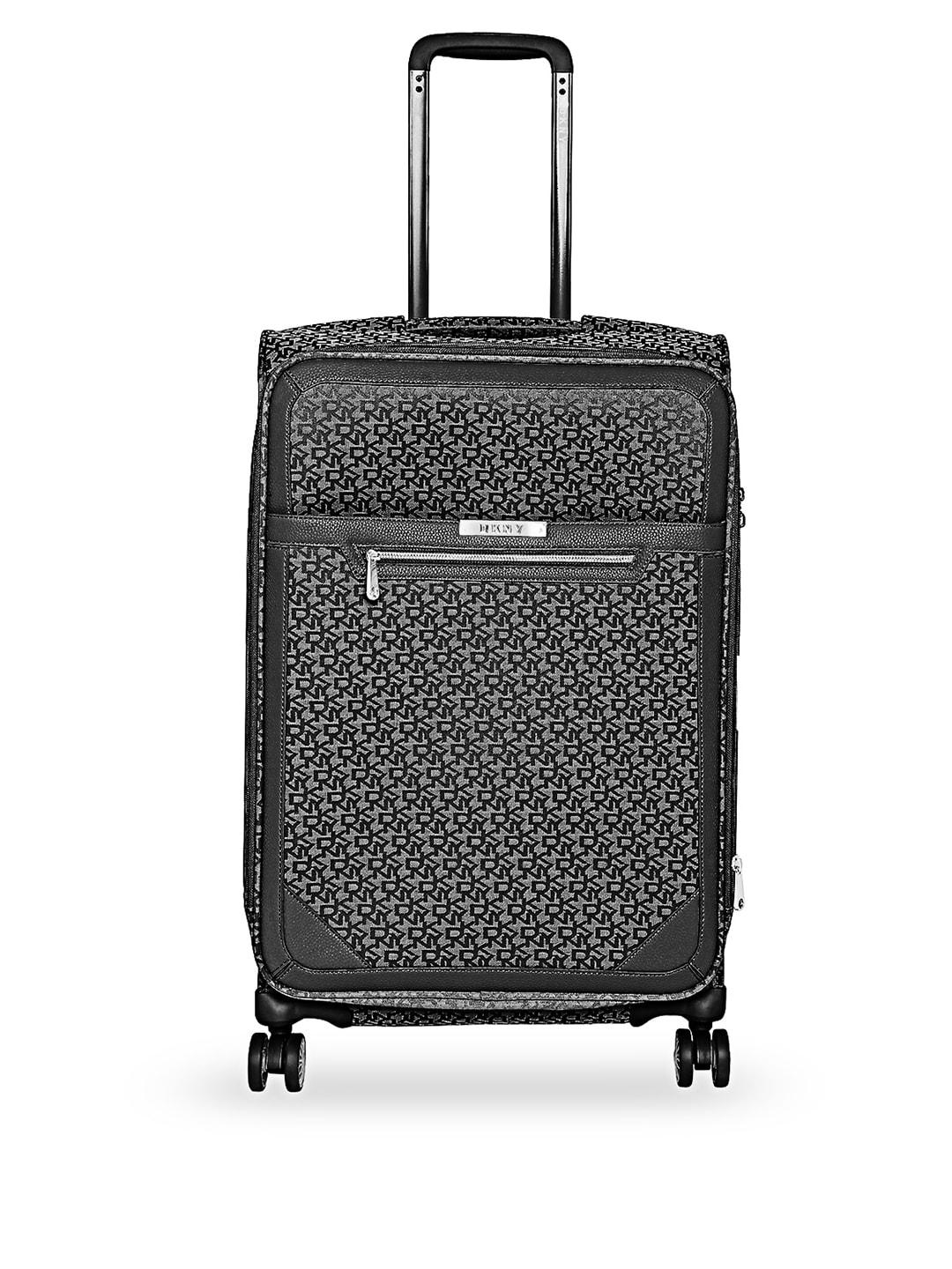 DKNY Unisex Black Patterned Signature Softs Soft-Sided Large Trolley Suitcase