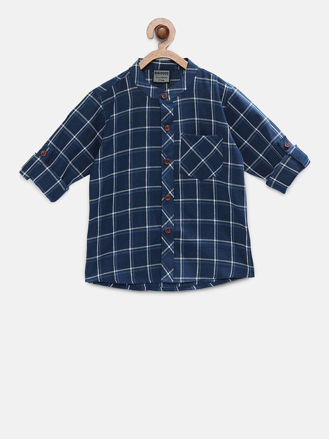 RIKIDOOS Boys Blue Regular Fit Checked Casual Shirt