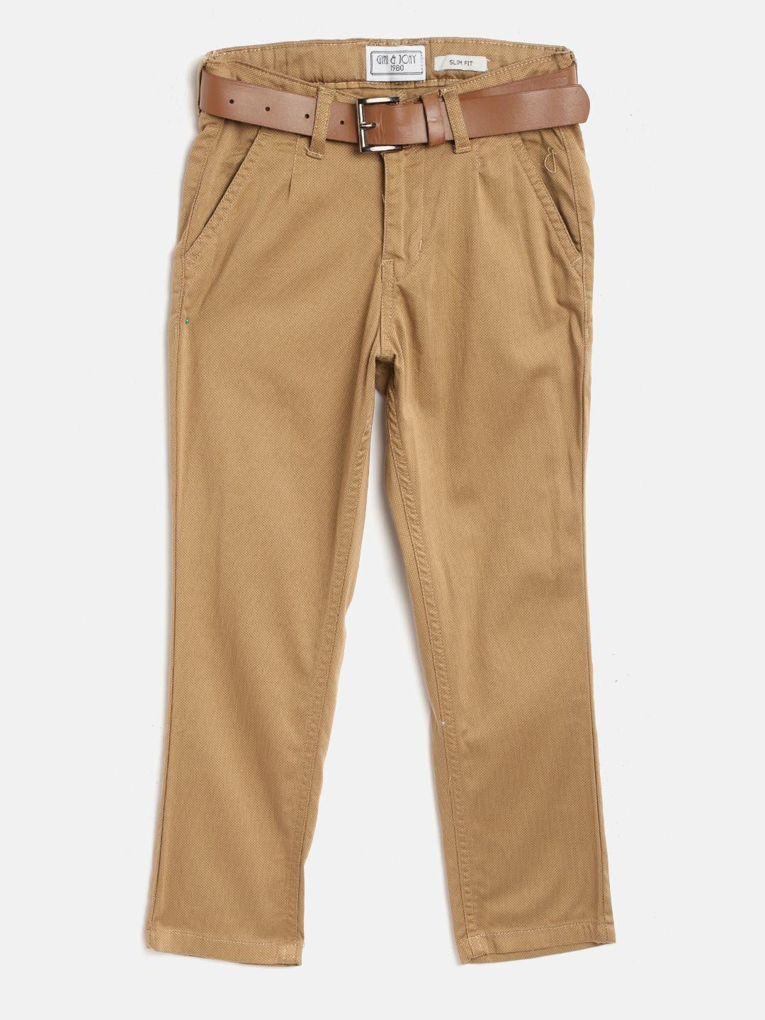 Gini and Jony Boys Beige Slim Fit Printed Regular Trouser with Belt