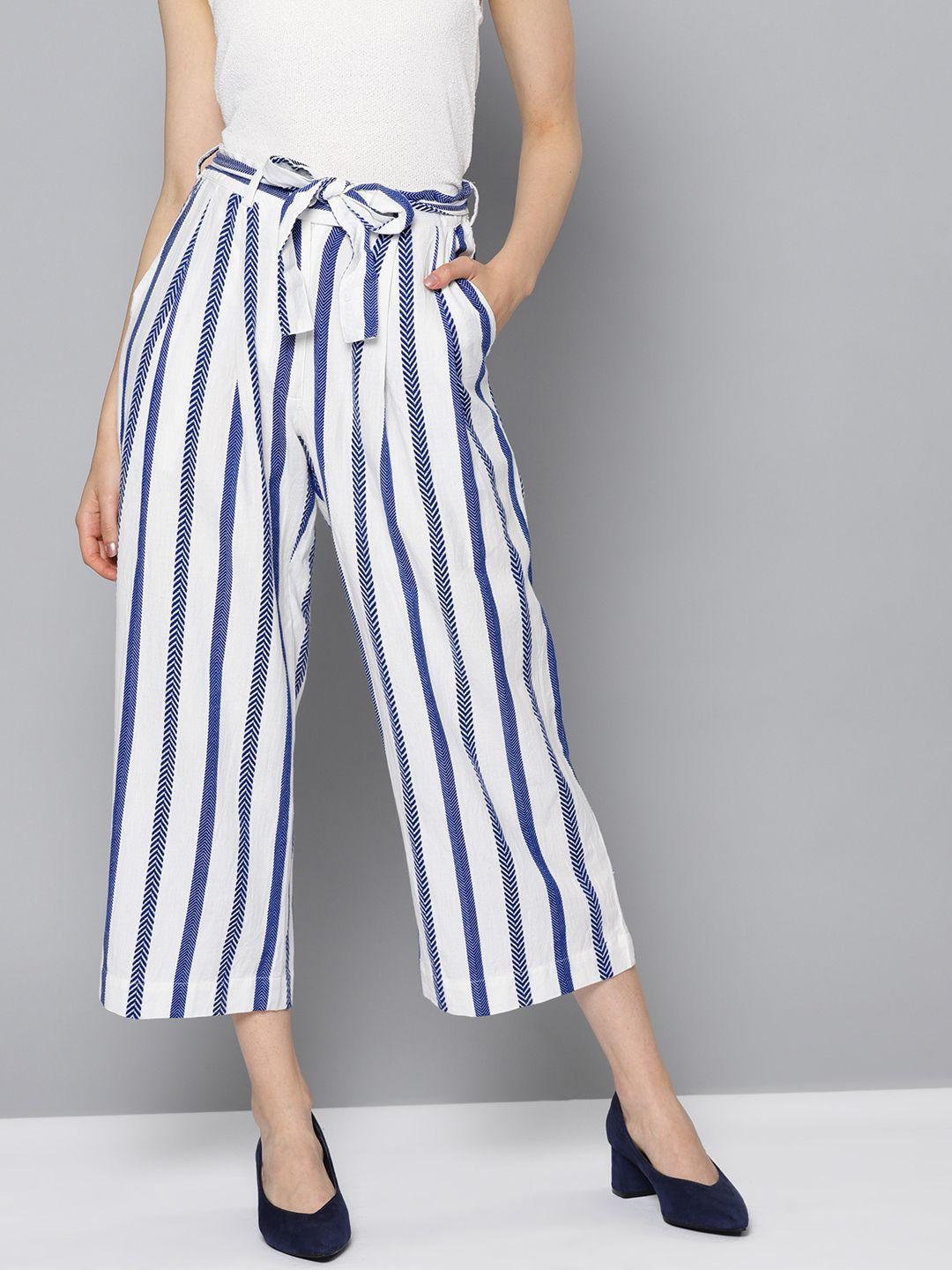 street-9-women-white-&-blue-loose-fit-striped-culottes