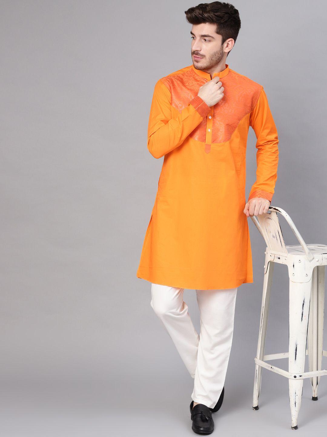 see-designs-men-orange-yoke-design-straight-kurta