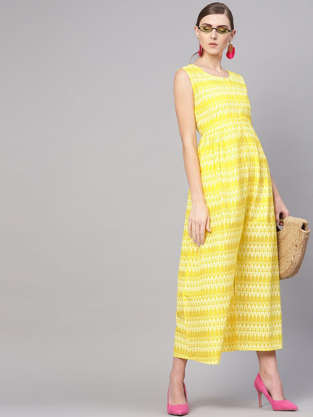 gerua-women-yellow-&-white-printed-culotte-jumpsuit
