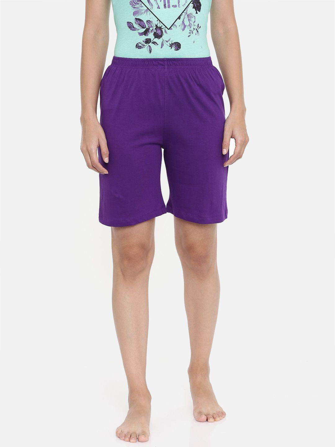 zebu Women Purple Solid Lounge Shorts