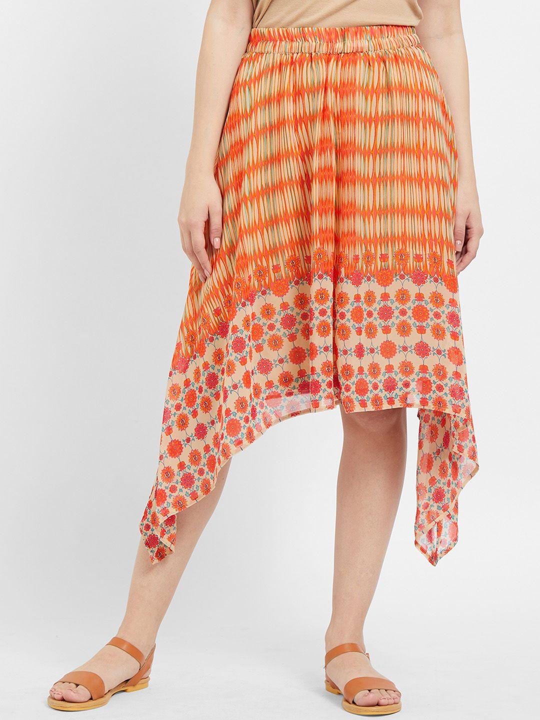 109f-women-orange-printed-high-low-skirt