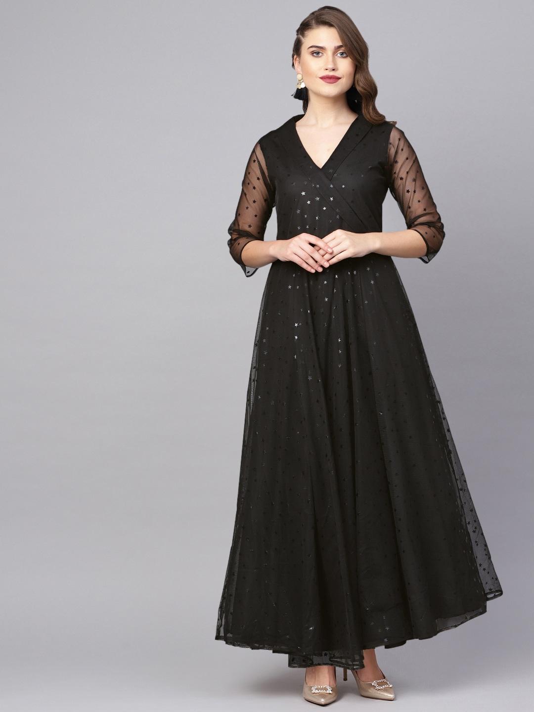 ahalyaa-women-black-star-foil-print-angrakha-anarkali-dress