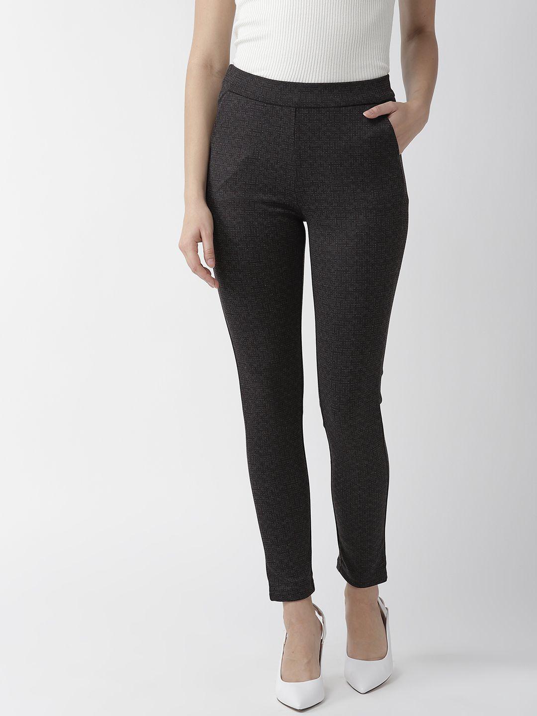 xpose-women-coffee-brown-self-checked-high-rise-skinny-fit-treggings