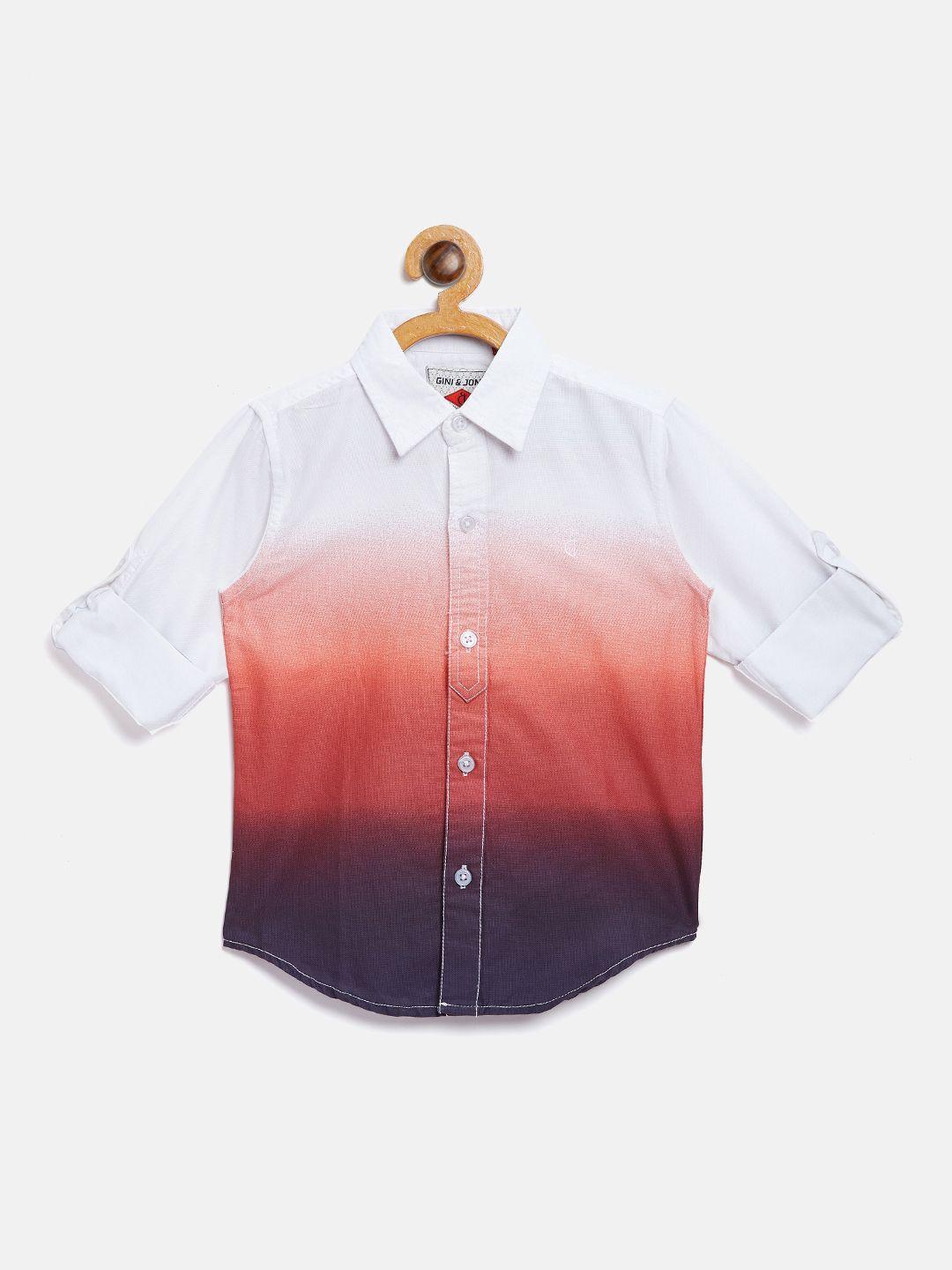 Gini and Jony Boys White & Rust Orange Regular Fit Ombre Dyed Casual Shirt