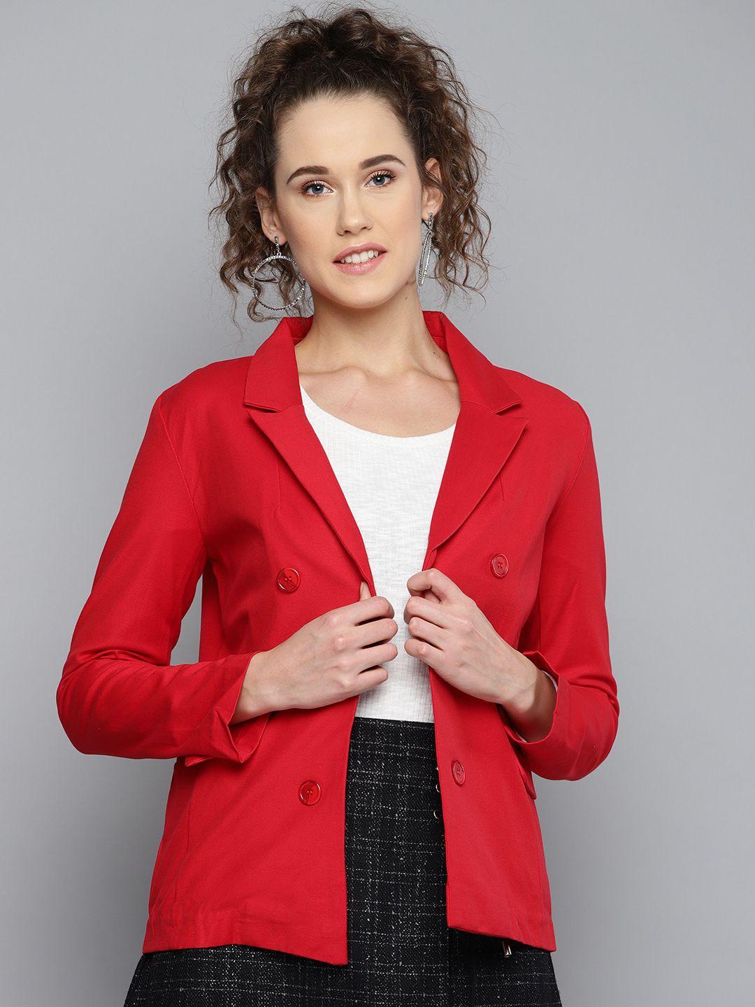 Marie Claire Women Red Tailored Fit Double Breasted Casual Blazer