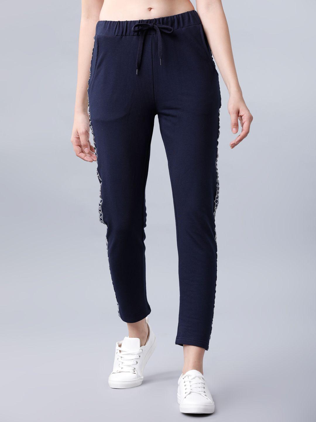 Tokyo Talkies Women Navy Blue Solid Slim-Fit Trackpants