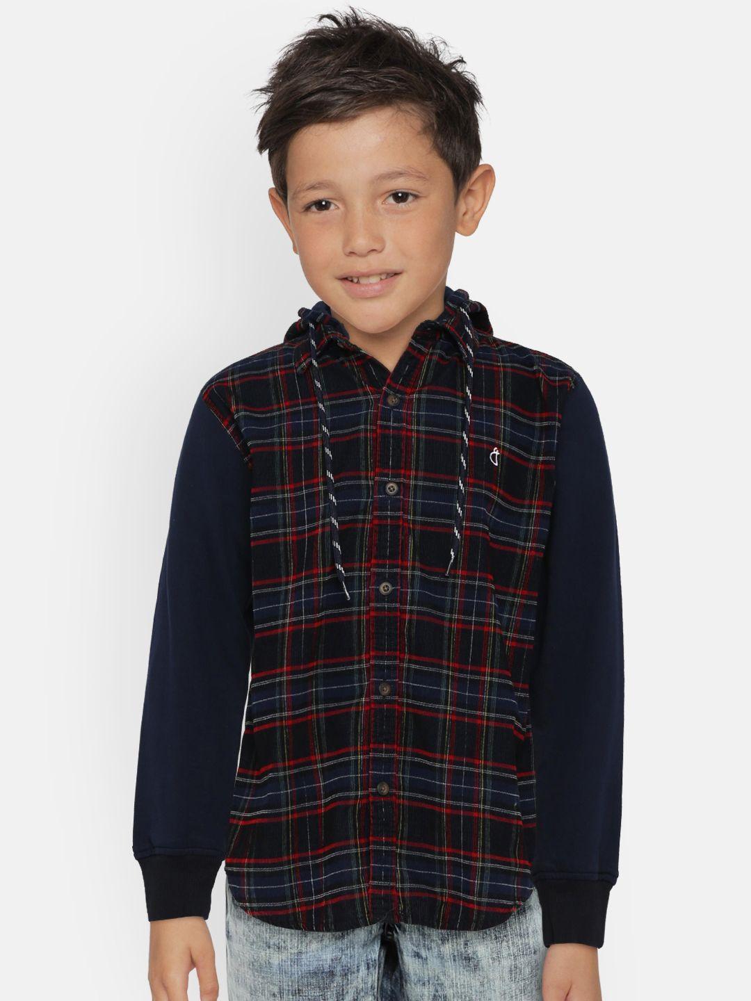 Gini and Jony Boys Navy Blue & Red Regular Fit Checked Casual Shirt