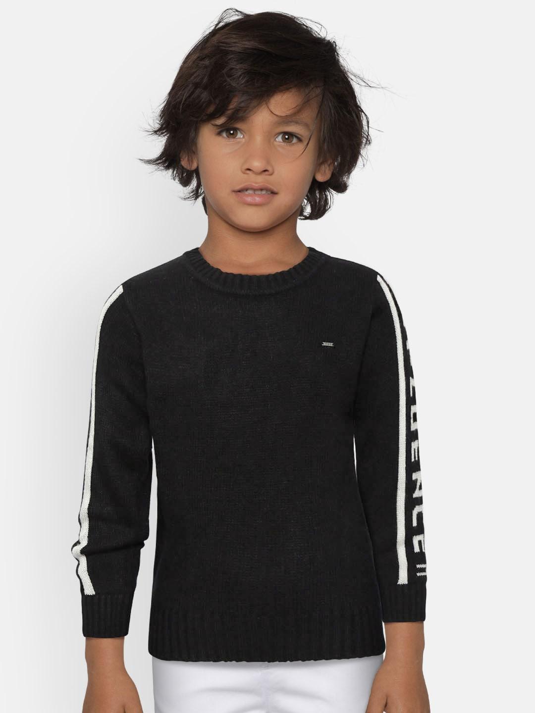 Gini and Jony Boys Black Solid Pullover Sweater